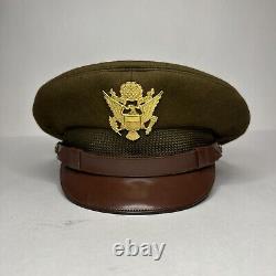 Vtg Frank Bros Ww2 Armée Américaine Officiers Crusher Visor Cap Badge Hat Wwii