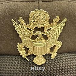 Vtg Frank Bros Ww2 Armée Américaine Officiers Crusher Visor Cap Badge Hat Wwii