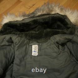 Vtg Us Army Air Force Military N-3b Extreme Cold Weather Parka Faux Fur Coat XL