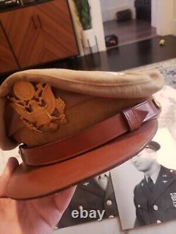 WW2 WW II US Army Air Force USAAF Officers Summer Real Crusher Hat Cap Named  
<br/> 
 <br/>La Seconde Guerre mondiale US Army Air Force USAAF été véritable chapeau de broyeur cap nommé