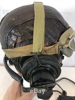 Ww II Us Army Air Force En Cuir A-11 Vol Casque, Googles Et Head Set B-25