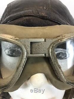 Ww II Us Army Air Force En Cuir A-11 Vol Casque, Googles Et Head Set B-25