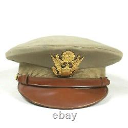 Ww2 Nous Armée De L'air Corps Officier Habille Visor Cap Hat Tan Khaki Crusher Ided
