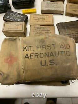 Ww2 Us Army Air Forces Trousse De Premiers Soins Aéronautiques Toile Avec Contenu