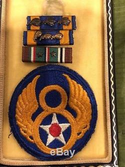 Ww2 Us Army Air Medal W Case & Huitième Patch De La Force Aérienne, Wrap Broche 3 Feuilles De Chêne