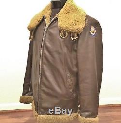 Wwii Us Army Air Force B-3 Leather Flight Bomber Jacket Taille 42 Usaaf