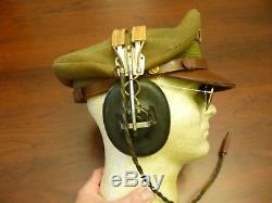 Wwii Us Officier Visor Cap Crusher Aviation Army Air Force Hb-7 Ecouteurs