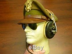 Wwii Us Officier Visor Cap Crusher Aviation Army Air Force Hb-7 Ecouteurs