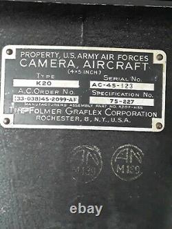 Wwii Ww2 Us Army Air Force Folmer K20 Caméra D'avion Militaire Avec Boîtier Original